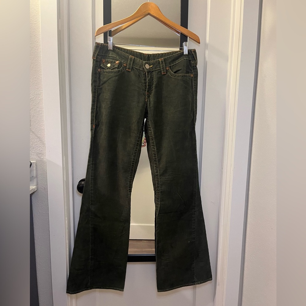 True Religion Olive Corduroy Flare Jeans Women’s 31 Bootcut Y2K Repost